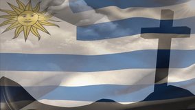 Animation of christian cross and flag of uruguay. Religion, tradition and christianity concept digitally generated video. - Powered by Shutterstock - Get 15% off with code: PIKWIZARD15