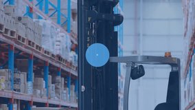 Animation of network of digital icons against close up of forklift machine at warehouse. Global networking and logistics business technology concept - Powered by Shutterstock - Get 15% off with code: PIKWIZARD15