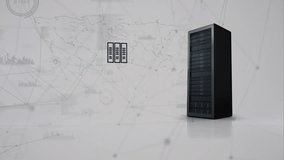 Animation of big data text, profile, cloud icons, desktops and server racks on abstract background. Digitally generated, hologram, illustration, cloud computing, network server and technology concept. - Powered by Shutterstock - Get 15% off with code: PIKWIZARD15