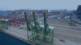 Animation of network of connections with icons over drone and shipping yard. Global shipping, connections and data processing concept digitally generated video. - Powered by Shutterstock - Get 15% off with code: PIKWIZARD15