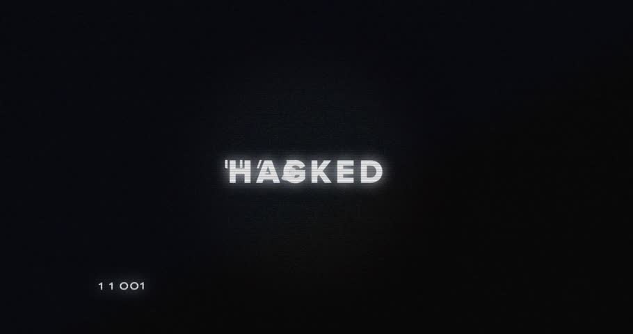 Animation of hacked text, numbers, circuit board pattern and computer language on black background. Digitally generated, hologram, exploiting, growth, coding, business and technology concept.