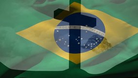 Animation of christian cross and flag of brazil. Christianity, faith and religion concept digitally generated video. - Powered by Shutterstock - Get 15% off with code: PIKWIZARD15