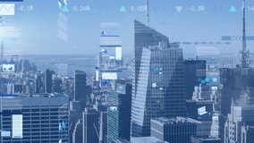 A cityscape with tall buildings and towers. Global business finances and data processing concept digitally generated video. - Powered by Shutterstock - Get 15% off with code: PIKWIZARD15