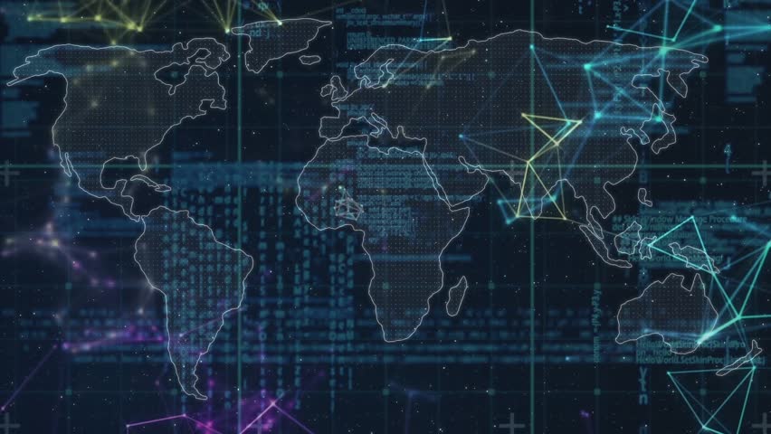 Animation of data and network of connections over world map. Global connections, computing and data processing concept digitally generated video. - Powered by Shutterstock - Get 15% off with code: PIKWIZARD15