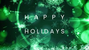 Animation of happy holidays text over glowing spots of light and snowflakes against green background. Christmas festivity and holiday season concept - Powered by Shutterstock - Get 15% off with code: PIKWIZARD15