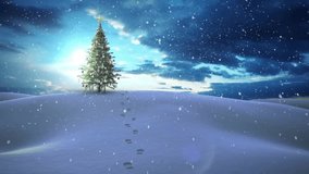Animation of snowfall over decorated christmas trees on snow covered mountain against cloudy sky. Digitally generated, hologram, illustration, holiday, event, winter and celebration concept. - Powered by Shutterstock - Get 15% off with code: PIKWIZARD15