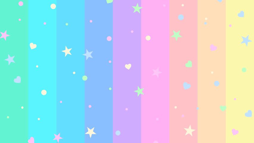 Stars hearts and dots seamless pattern. Pastel rainbow background with stars hearts and dots. Stars seamless pattern background loop animation.