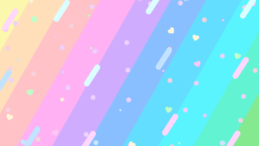 Rainbow background with heart, star, and dot patterns. Perfect for valentines day, greeting cards, stationery, and backgrounds. Rainbow seamless pattern background loop animation.