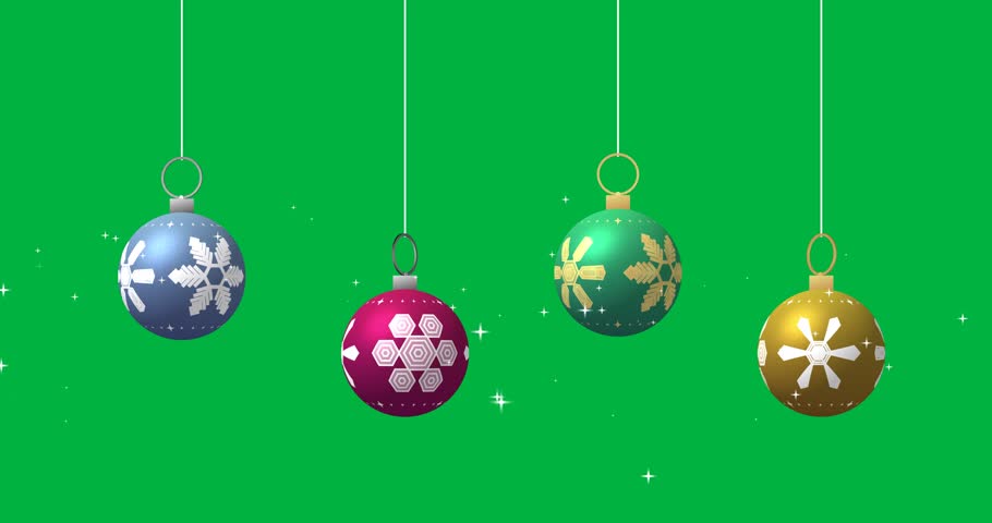 Animation of baubles with snowflakes christmas decoration on transparent background. Christmas, tradition and celebration concept digitally generated video.