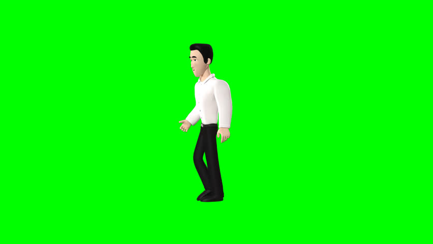 3D Bruce character walking on green screen, perfect for compositing, presentation, explainer videos, digital marketing, and motion projects requiring a realistic male walking animation.
