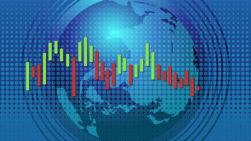 Blue digital globe background with animated candlestick chart bars, financial data visualization, smooth transitions - Powered by Shutterstock - Get 15% off with code: PIKWIZARD15