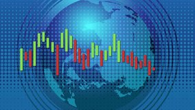 Blue digital globe background with animated candlestick chart bars, financial data visualization, smooth transitions - Powered by Shutterstock - Get 15% off with code: PIKWIZARD15