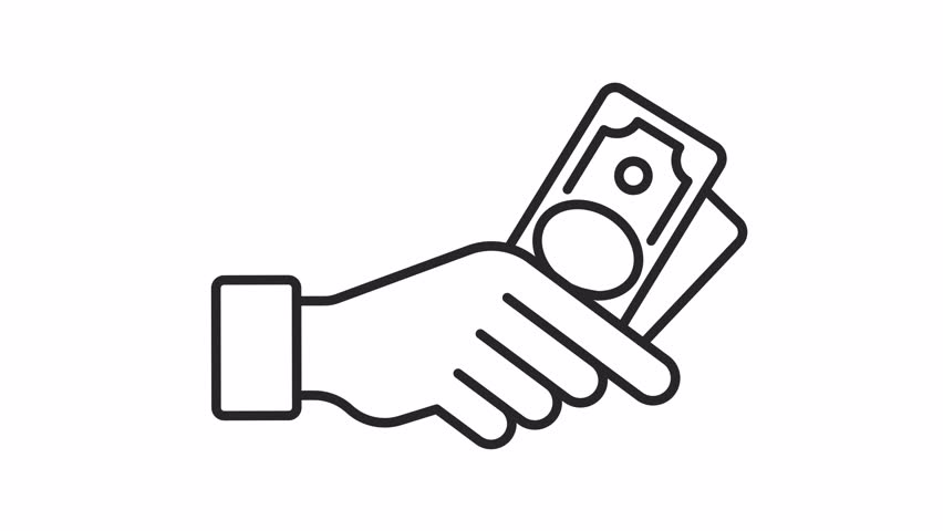 Animated hand holding banknotes line icon. Customer paying for products animation. Cash money usage. Financial management. Outline element on white background. HD video with alpha channel