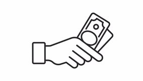 Animated hand holding banknotes line icon. Customer paying for products animation. Cash money usage. Financial management. Outline element on white background. HD video with alpha channel - Powered by Shutterstock - Get 15% off with code: PIKWIZARD15