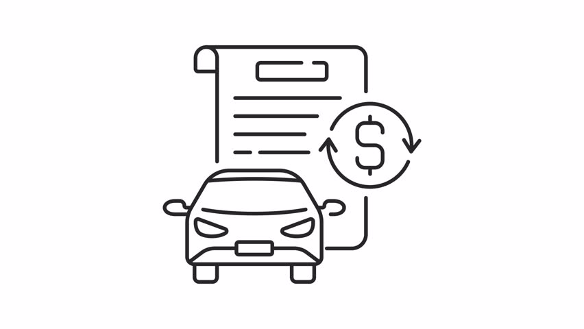 Animated car title loan line icon. Using vehicle as collateral animation. Pawnshop service. Auto selling contract. Financial aid. Outline element on white background. HD video with alpha channel