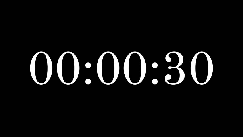 30 second countdown timer with white numbers on a black background perfect for creating urgency in promotional content, marketing, presentations, social media posts, and websites