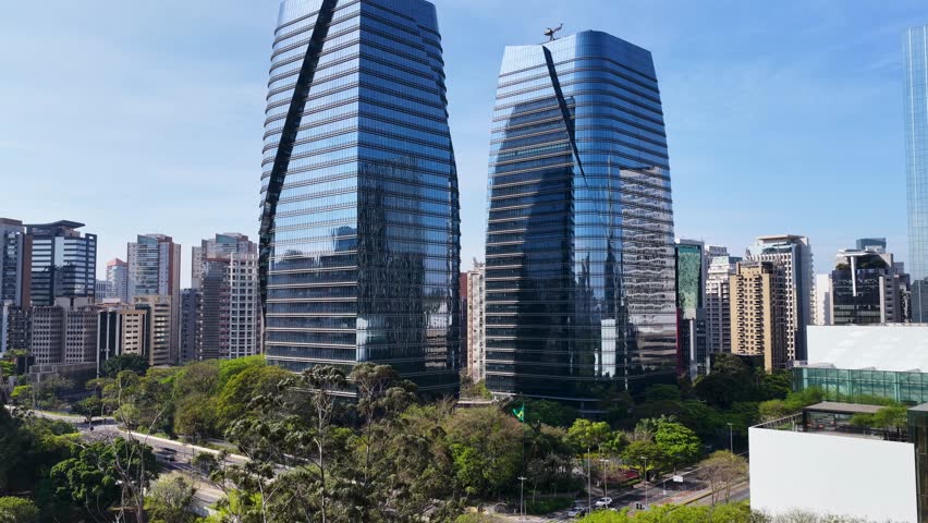 Corporate Offices At Sao Paulo In Brazil. Offices Towers Landscape. Downtown District Scenery. Highrise Buildings. Corporate Offices At Sao Paulo In Brazil. Financial District. Sao Paulo Brazil.