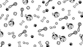 Dog bones toys bowls paws seamless pattern. Playful and charming design suitable for pet-themed products, packaging, textiles, and stationery. Dog seamless pattern background loop animation. - Powered by Shutterstock - Get 15% off with code: PIKWIZARD15
