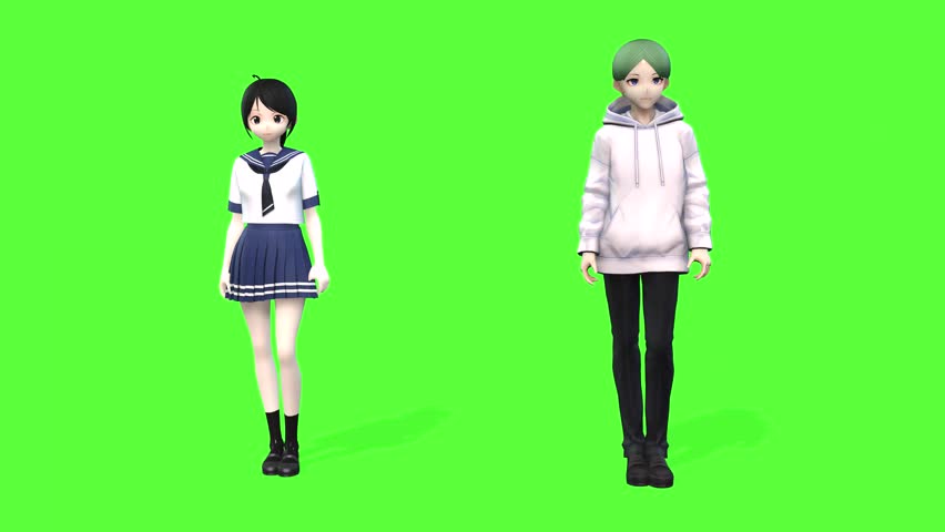 cute anime-style duo performing a dynamic action sequence. 