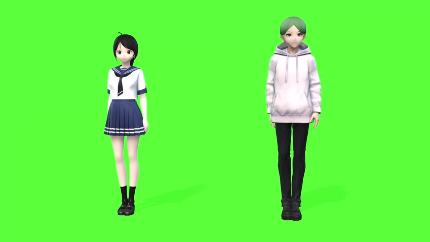 cute anime-style duo performing a dynamic action sequence. 