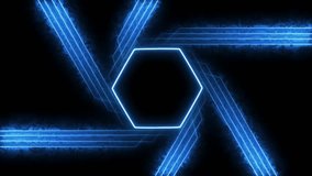Abstract glowing blue hexagonal frame with swirling lines and smoke effect on black background neon - Powered by Shutterstock - Get 15% off with code: PIKWIZARD15