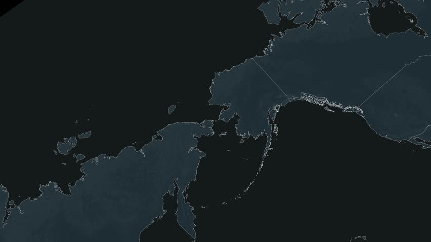 Zoom in to the map of Bering Strait between the Pacific and Arctic oceans, Russia and United States of America, USA, with text and textless.
