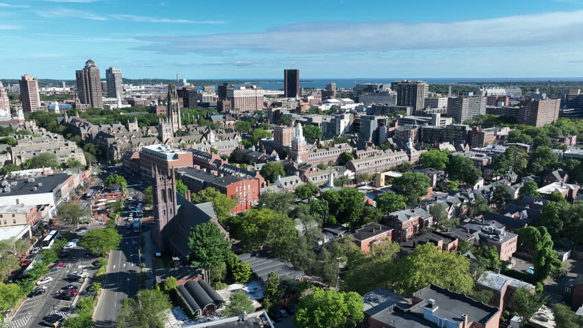 Christ Church, Episcopal Church And Yale Univeristy In New Haven, Connecticut, USA. - aerial shot