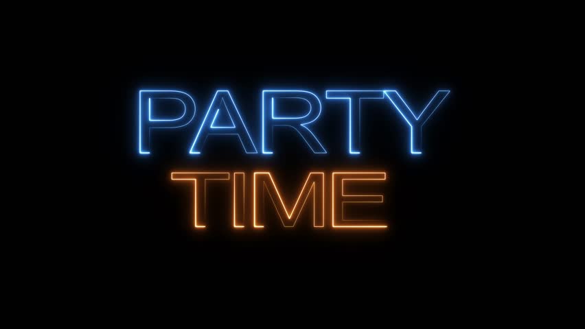 Party tine neon text animation, on black background 4k video. Disco party music text animation background. and creating a stunning 4k video.	
