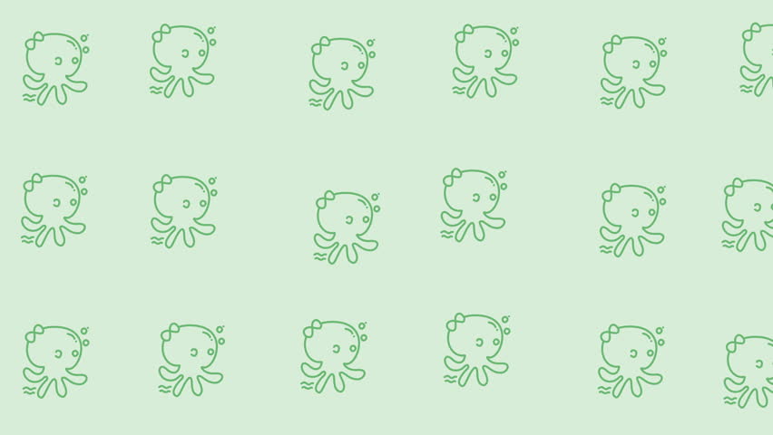 Looping pattern animal octopus on green background, perfect for background designs, textiles, stationary, and digital wallpapers with an animal theme