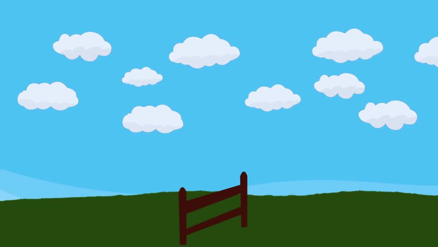 Adorable scene of fluffy sheep jumping over a wooden fence under the night sky — symbolizing peaceful sleep, relaxation, and bedtime imagination in cute animated style.