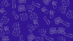 Dynamic animated doodles of soccer balls, trophies, rulers, and other school and sports items on a vibrant purple backdrop. - Powered by Shutterstock - Get 15% off with code: PIKWIZARD15