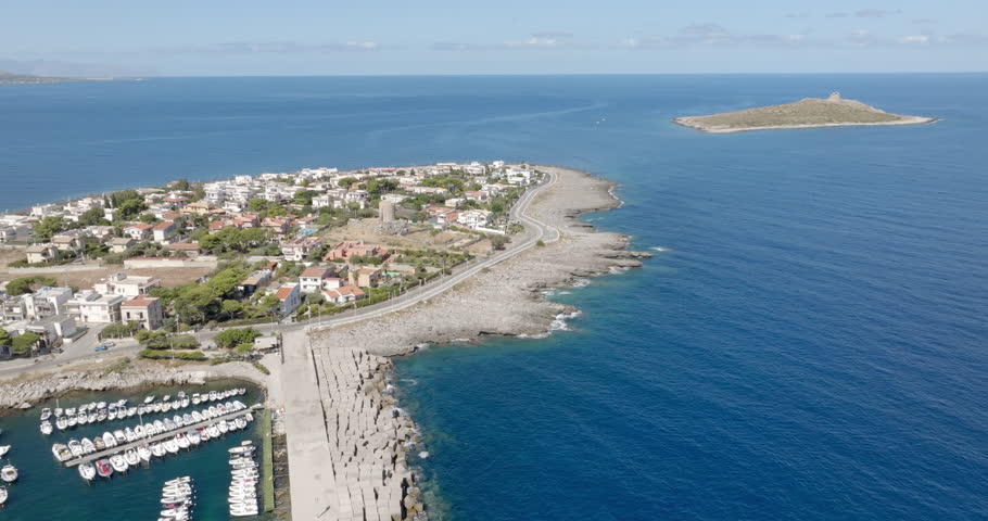Panoramic view of Isola delle Femmine (The Island of Females). It is a small town overlooking the Mediterranean Sea, located near Palermo, Sicily, Italy. Off the coast is the island of the same name.
