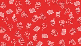 Red background with white junk food doodles suitable for food blogs, social media posts, menus, and nutritionrelated content for web and print. - Powered by Shutterstock - Get 15% off with code: PIKWIZARD15