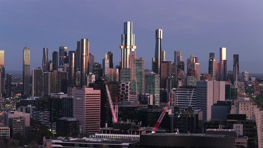 Medium drone shot of Melbourne Cityscape at Dawn