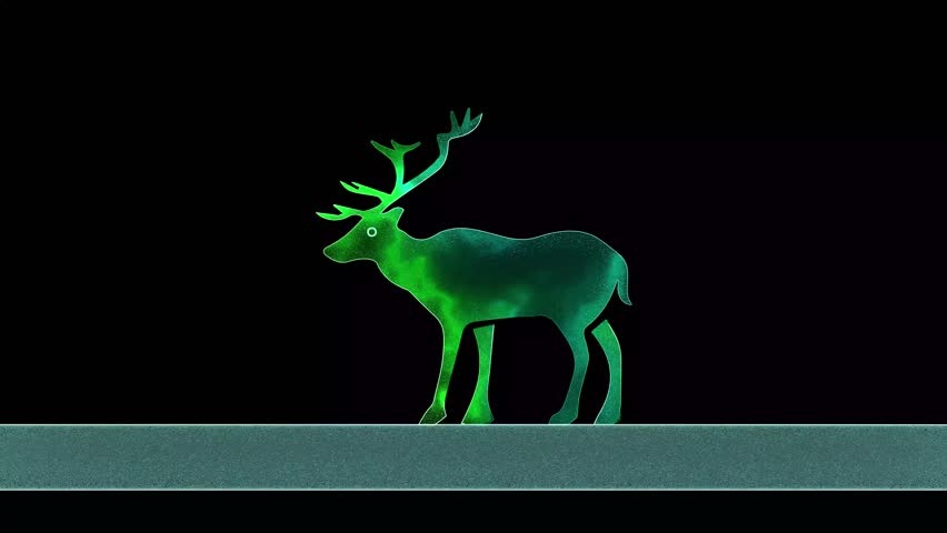 Glowing the deer beautiful forest looks saber animation with black background.