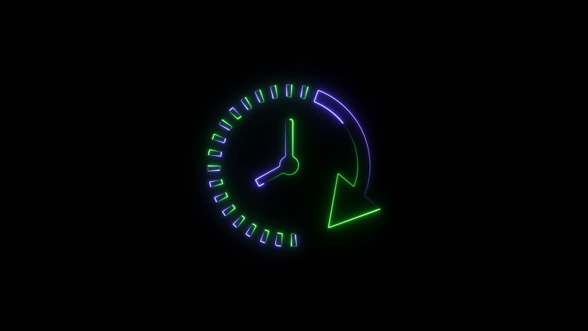 Neon time spiral clock green and blue color saber animation with black Background.