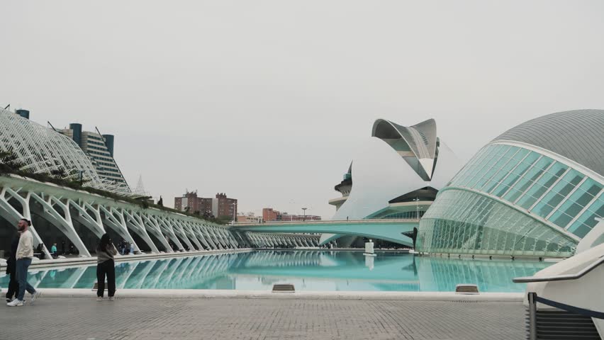 13 April 2025 Valencia, Spain. Ultra modern city of arts and sciences Museum. High quality 4k footage