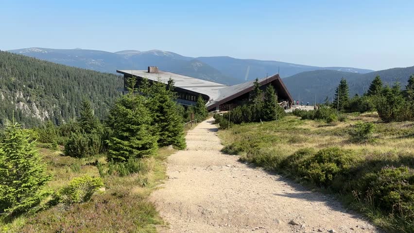 View of Labská Bouda Mountain Shelter in the Karkonosze Mountains, Czech Republic