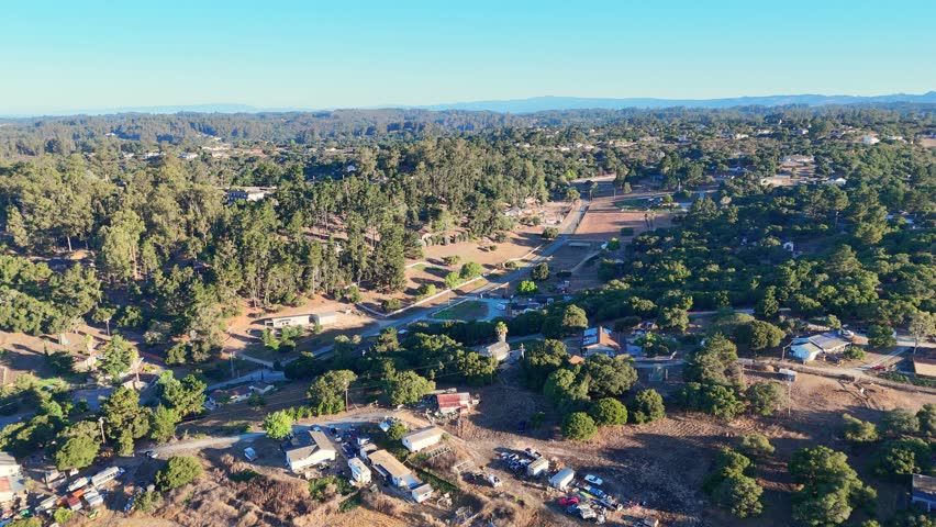 Residential Homes and Trees on Rolling Hills in Salinas Valley, California, USA