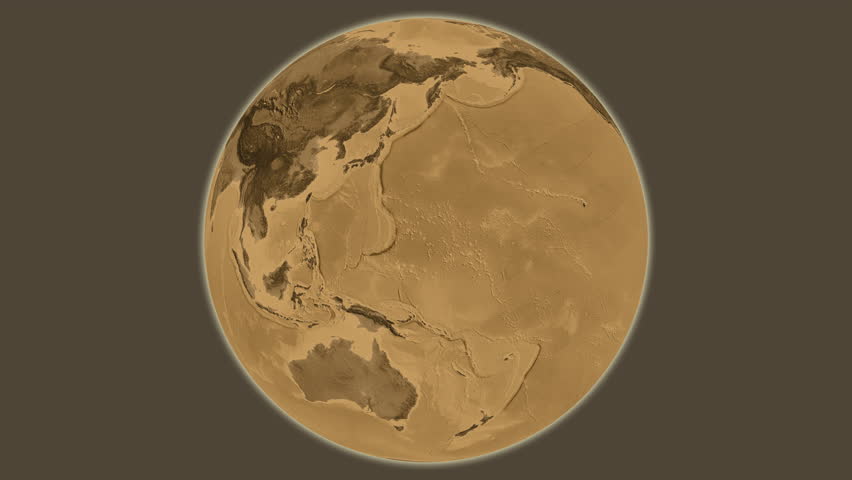 Saudi Arabia on the globe. Outline. Sepia elevation map