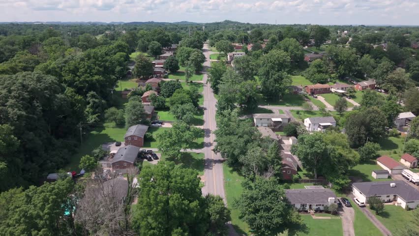Aerial Flyover Of A Middle Class Neighborhood Full Of Trees In Nashville, Tennessee, USA.