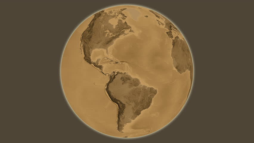 South Korea on the globe. Outline. Sepia elevation map