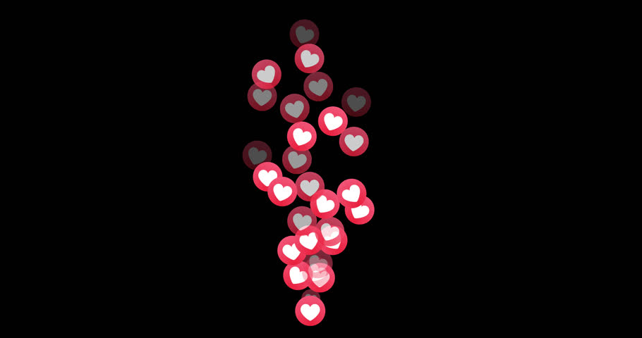 Heart fountain fly up. Stream reactions in social media. Follower like support. Love button emoji motion graphic. Live streaming in instagram, youtube, tiktok twitch reaction template. MOV with Alpha 