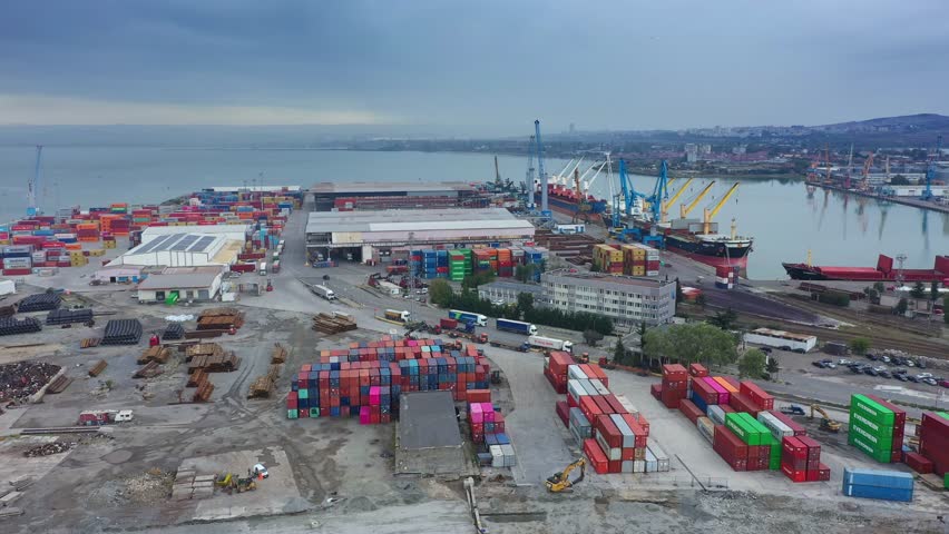 Aerial view to the harbor of Burgas, Bulgaria