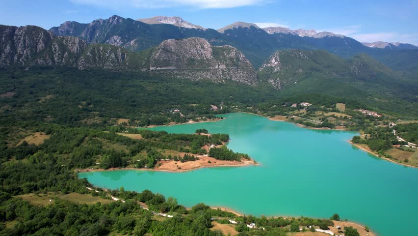  Italy toursim, beautiful artificial lake San Vincenzo with turquoise clear waters. Molise region. aerila drone 4k hd footage

