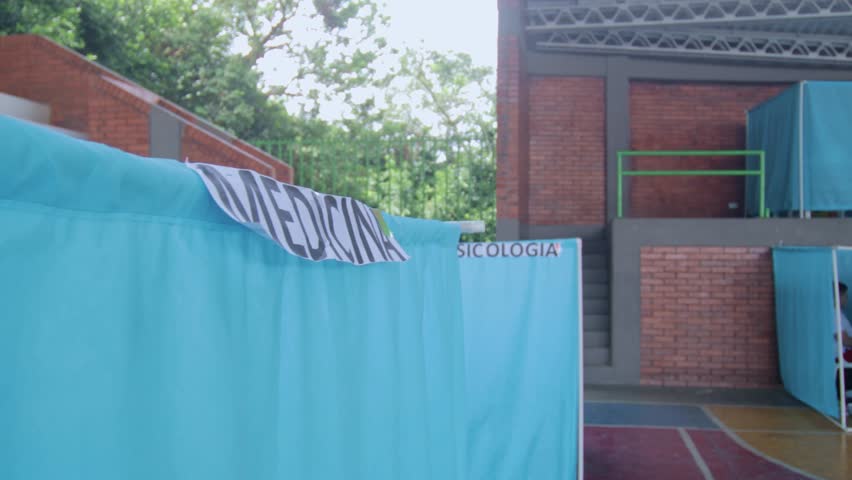 mobile medical unit located in a coliseum in a rural town from colombia