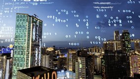 futuristic technology city with code and data mapped onto the buildings  - Powered by Shutterstock - Get 15% off with code: PIKWIZARD15