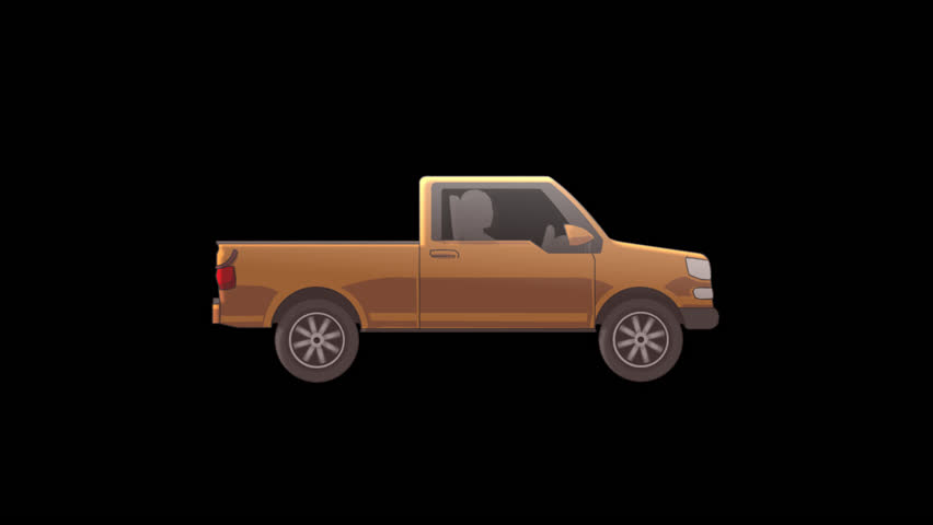 Animation of an orange pickup truck driving in side view. Seamless loop with a transparent background (alpha channel), perfect for motion graphics, presentations, and explainer videos. 