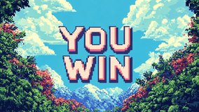 You Win Pixel art game design. Arcade retro banner, digital pixel 8-bit. End level final poster. Vintage style. Pixelated text illustration. Gaming finish sign. Old fashion effect. - Powered by Shutterstock - Get 15% off with code: PIKWIZARD15