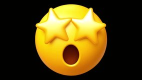 Amazed Star Eyes Emoticon Loopable Video - This 3D animated star eyes emoticon expresses being impressed and excited in a continuous, captivating loop. Ideal for 'wow' moments and celebrity themes. - Powered by Shutterstock - Get 15% off with code: PIKWIZARD15